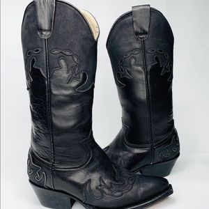 MARASCHINO Cowboy Western Boots Sz 7 Black Leather